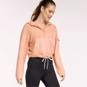 FLX‎ Hooded Half-Zip Mixed-Media Pullover Blushed Out Size M